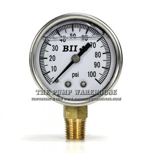 BII Well Pump Pressure Gauge | Liquid Filled | 0-100 PSI